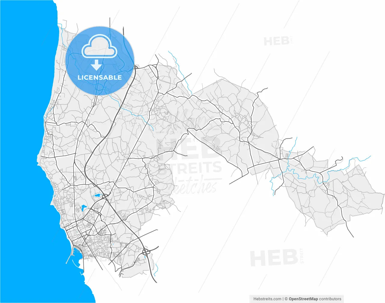 Póvoa de Varzim, Porto, Portugal, high resolution vector map - Instant download PDF and JPG