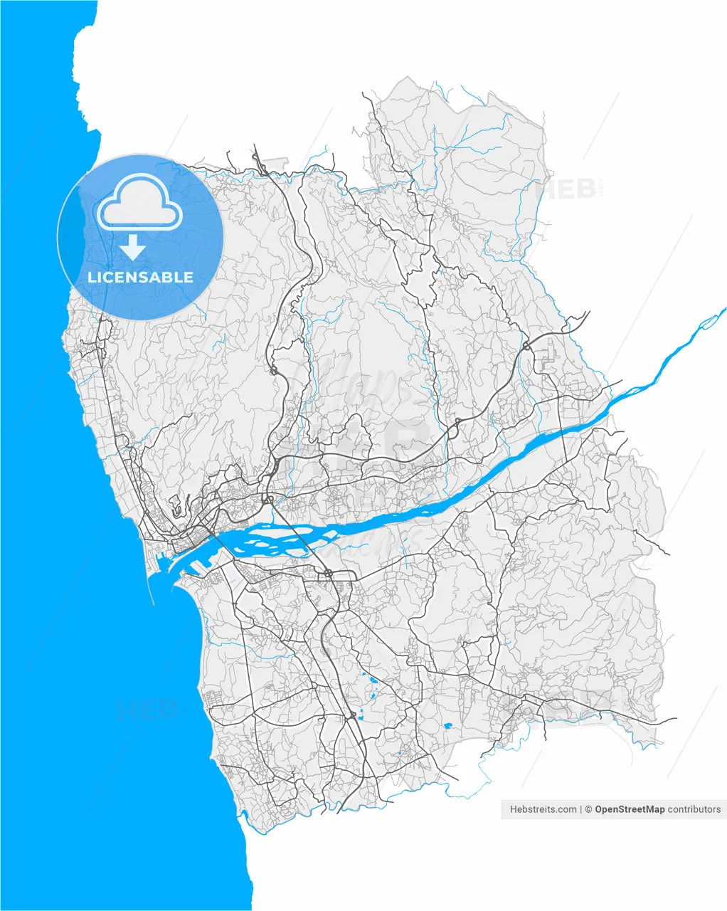 Viana do Castelo, Viana do Castelo, Portugal, high resolution vector map - Instant download PDF and JPG