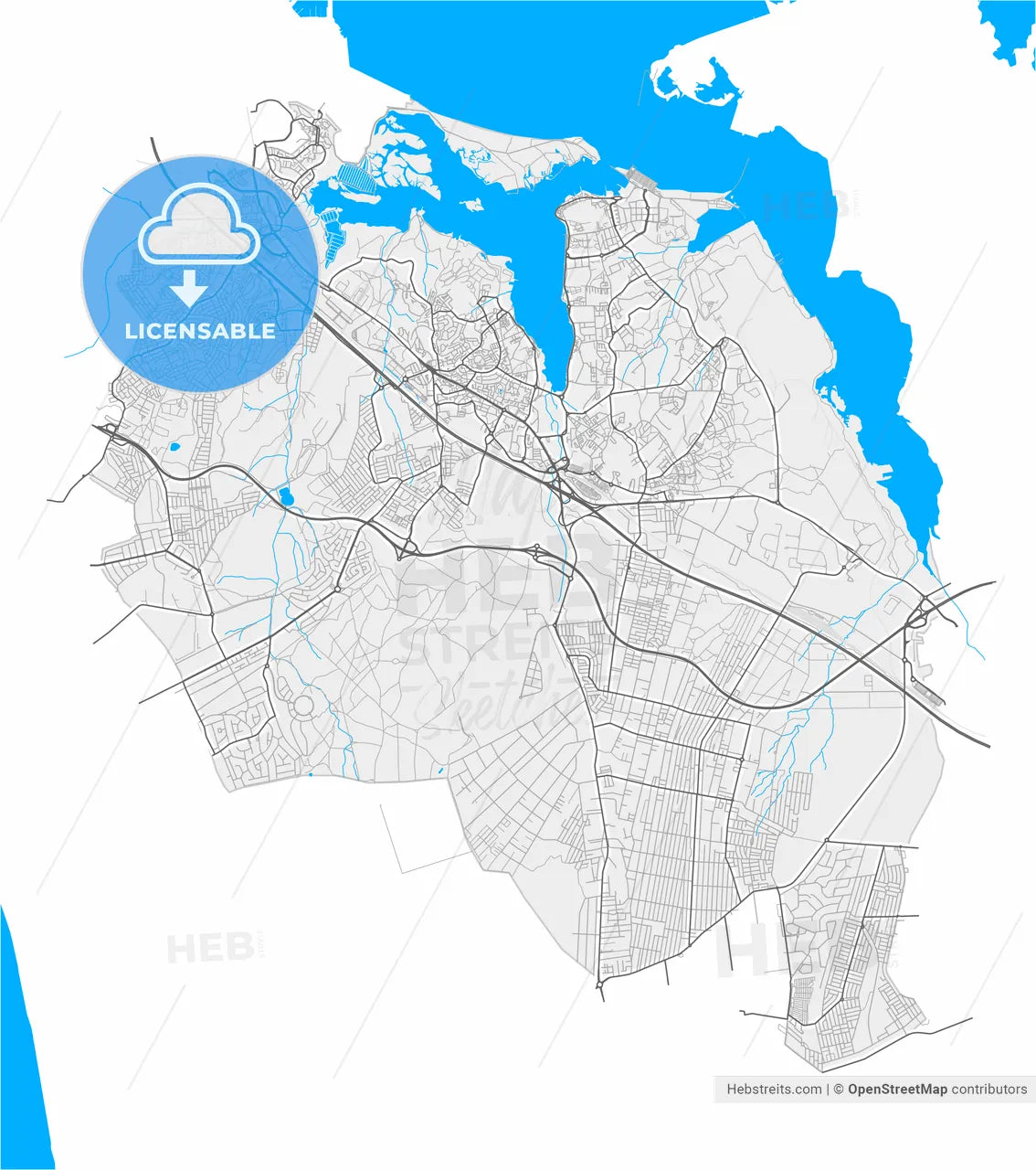 Seixal, Setúbal, Portugal, high resolution vector map - Instant download PDF and JPG