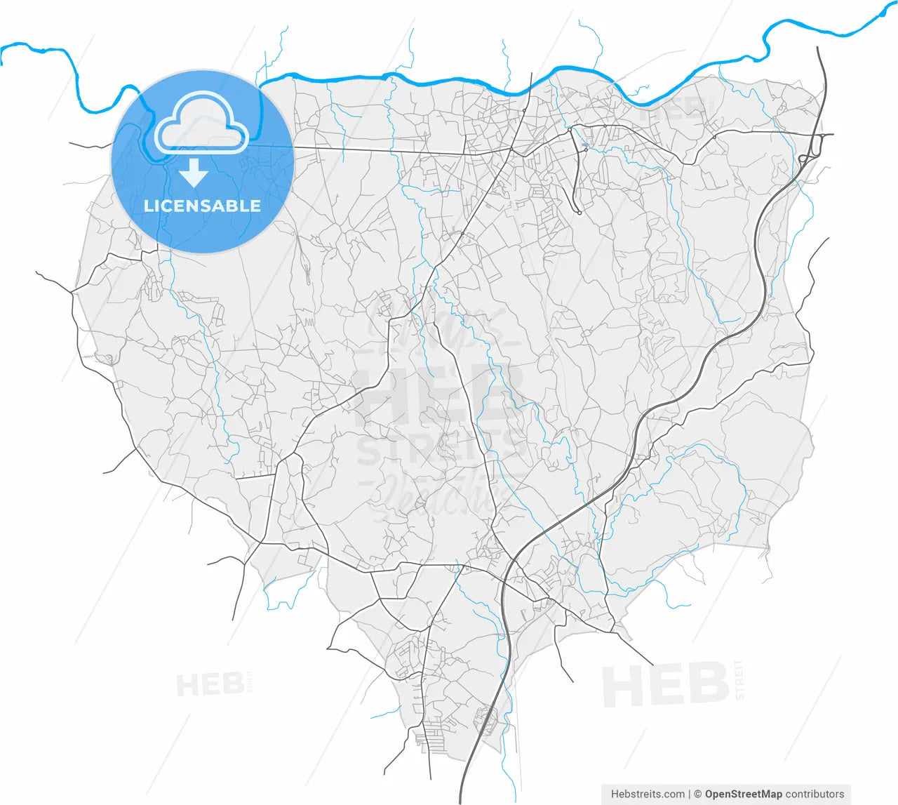 Trofa, Porto District, Portugal, high resolution vector map - Instant download PDF and JPG