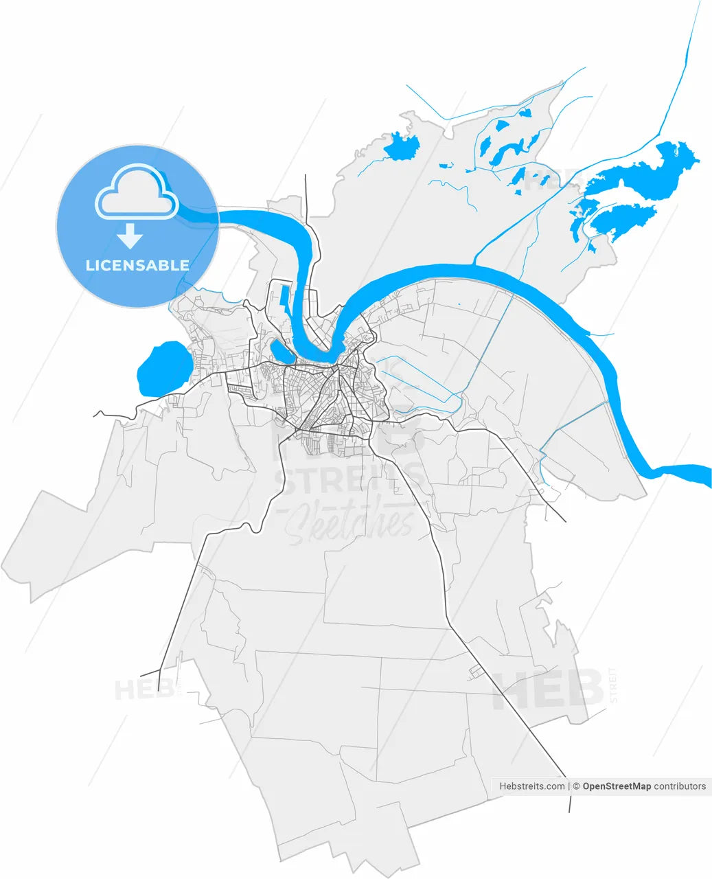 Tulcea, Tulcea, Romania, high resolution vector map - Instant download PDF and JPG