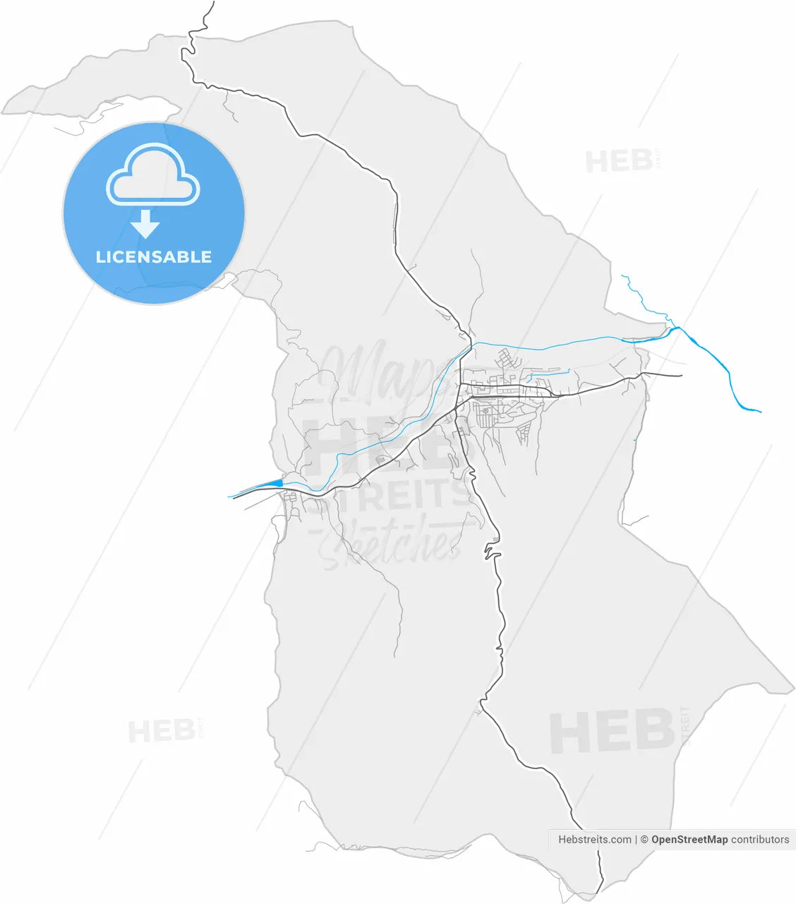Vulcan, Hunedoara, Romania, high resolution vector map - Instant download PDF and JPG