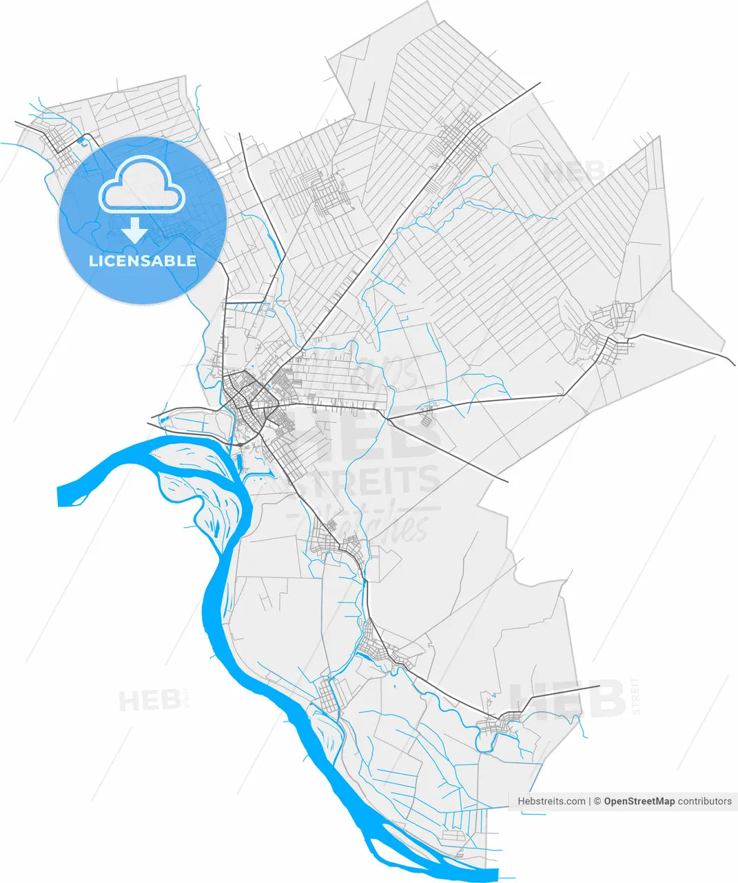 Pančevo, South Banat, Serbia, high resolution vector map - Instant download PDF and JPG
