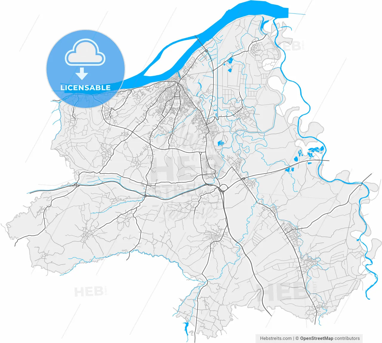 Smederevo, Podunavlje, Serbia, high resolution vector map - Instant download PDF and JPG