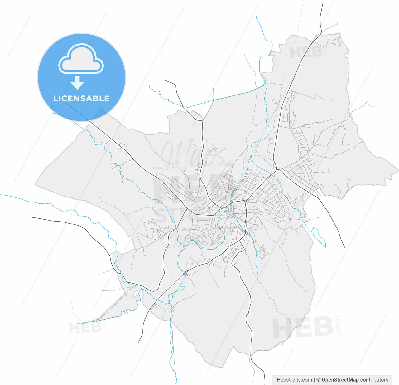 Knjaževac, Zaječar, Serbia, high resolution vector map - Instant download PDF and JPG