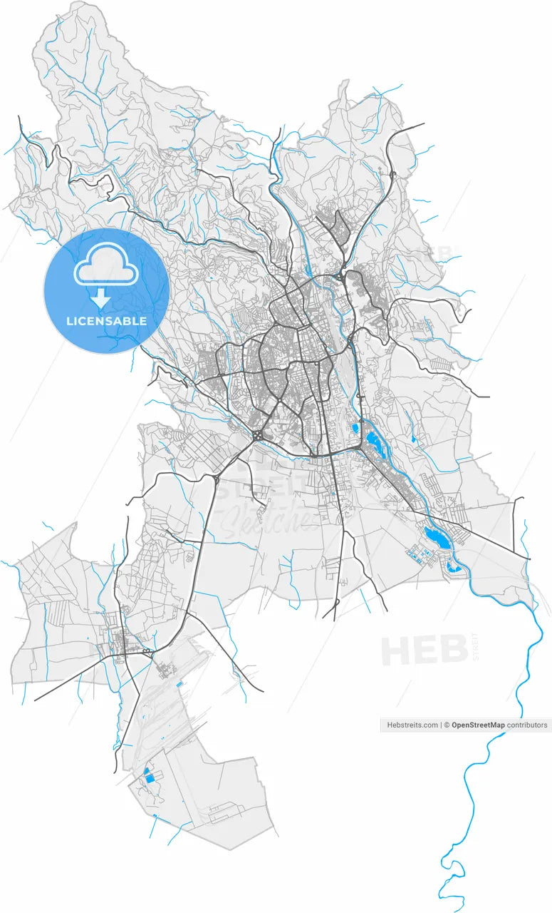 Košice, Košice Region, Slovakia, high resolution vector map - Instant download PDF and JPG