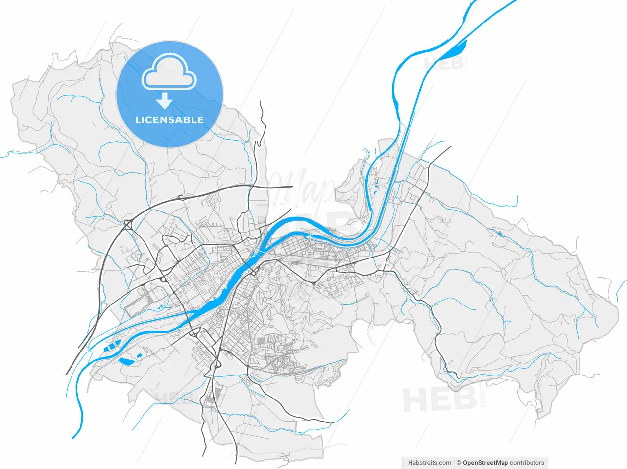 Trenčín, Trenčín Region, Slovakia, high resolution vector map - Instant download PDF and JPG