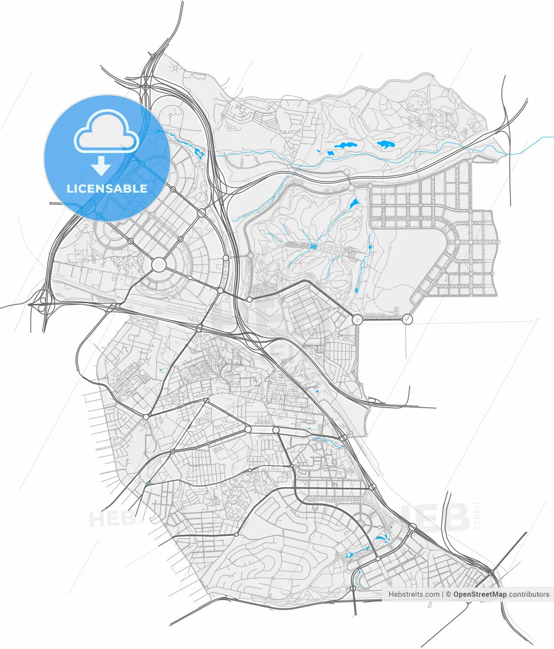 Hortaleza, Madrid, Spain, high resolution vector map - Instant download PDF and JPG
