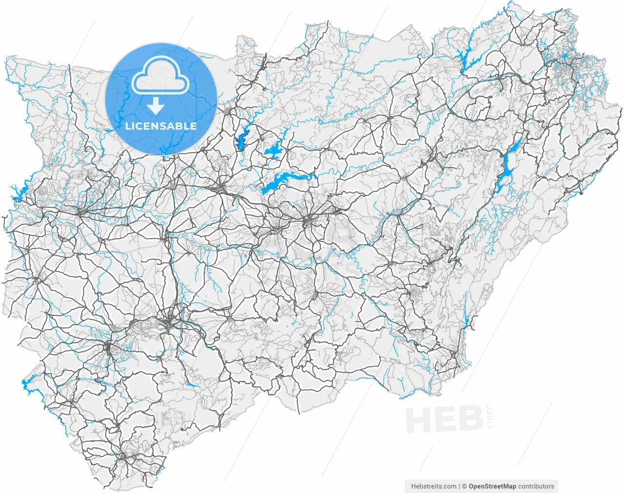 Jaén, Spain, high resolution vector map - Instant download PDF and JPG