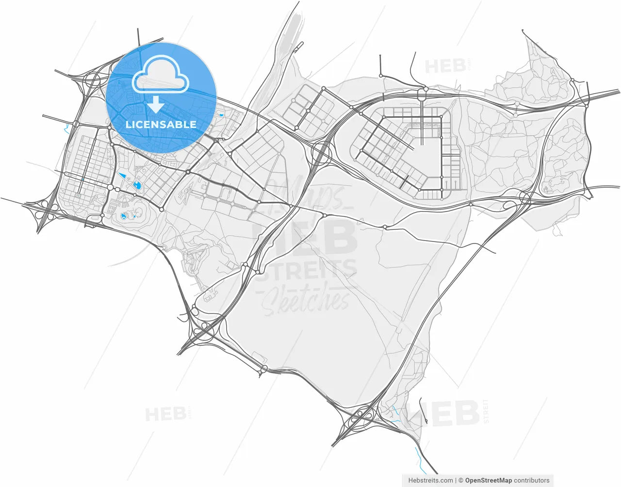 Vicálvaro, Madrid, Spain, high resolution vector map - Instant download PDF and JPG