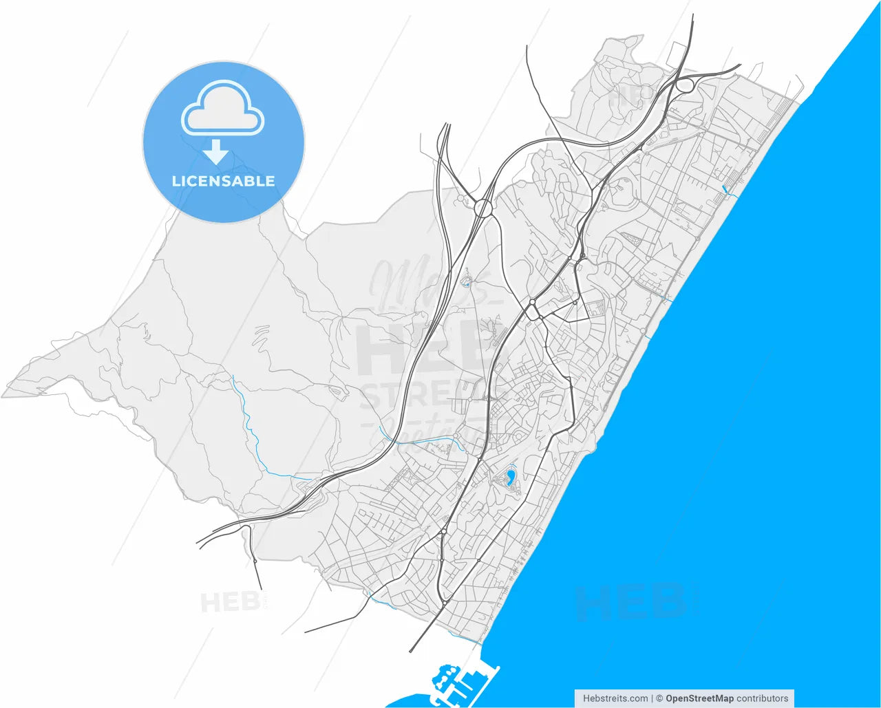 Torremolinos, Málaga, Spain, high resolution vector map - Instant download PDF and JPG
