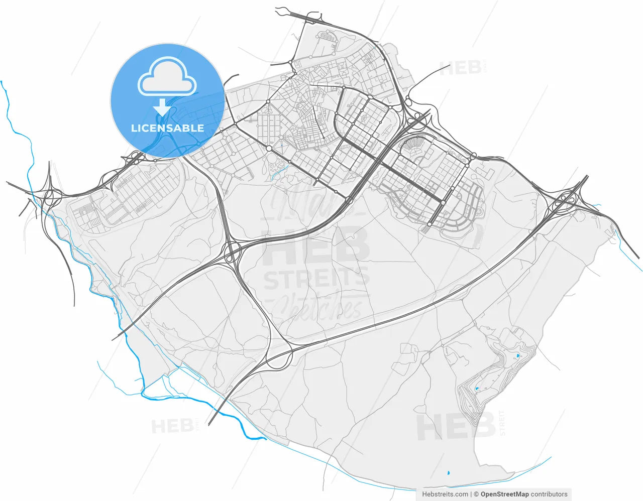 Villa de Vallecas, Madrid, Spain, high resolution vector map - Instant download PDF and JPG
