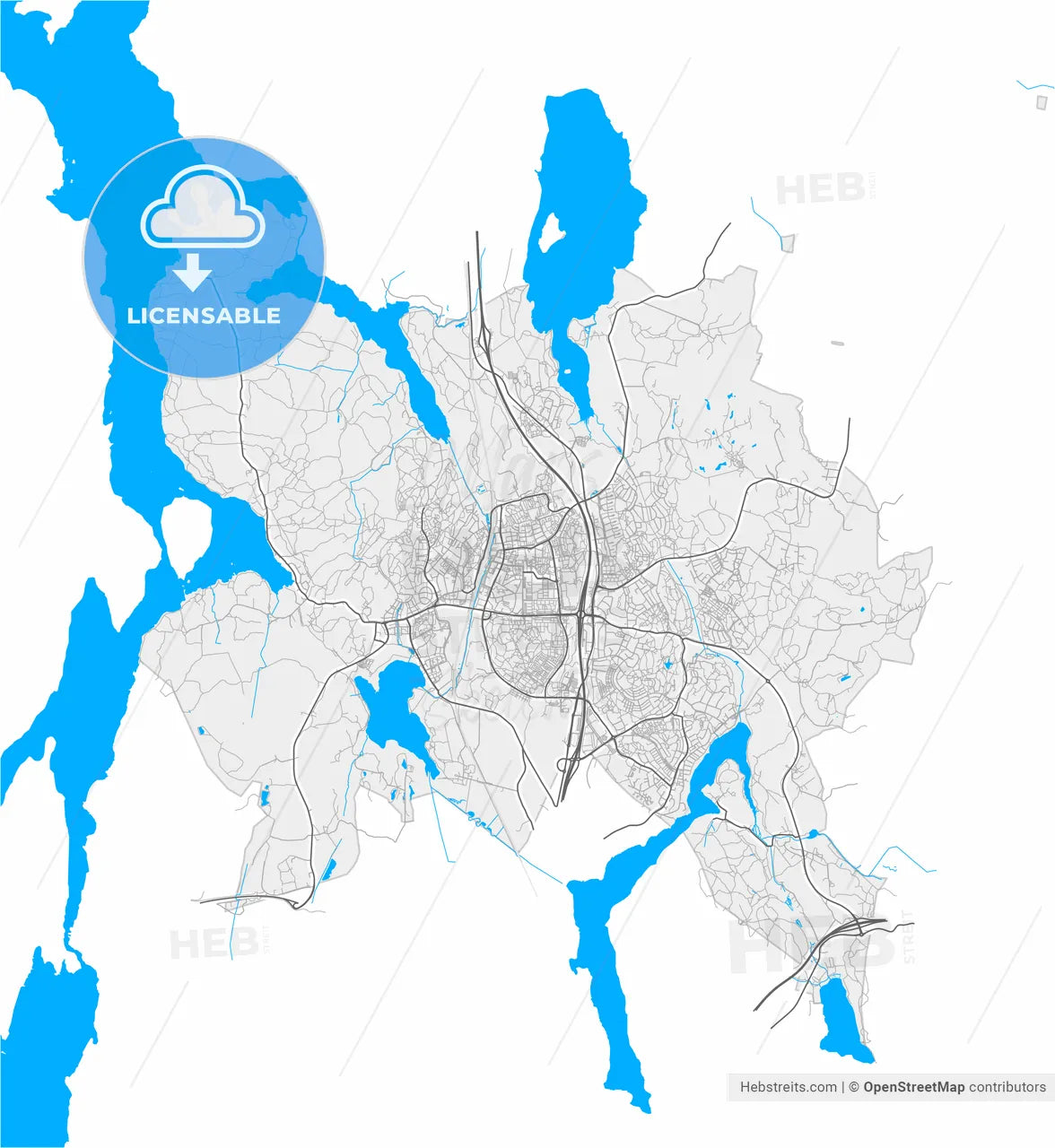 Upplands Väsby, Sweden, high resolution vector map - Instant download PDF and JPG
