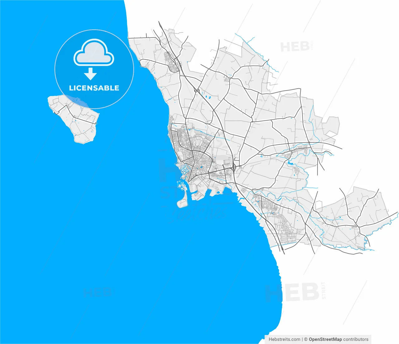 Landskrona, Sweden, high resolution vector map - Instant download PDF and JPG