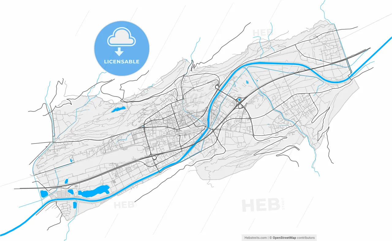 Sion, Switzerland, high resolution vector map - Instant download PDF and JPG