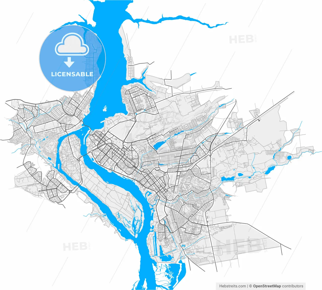 Zaporizhia, Zaporizhia Oblast, Ukraine, high resolution vector map - Instant download PDF and JPG
