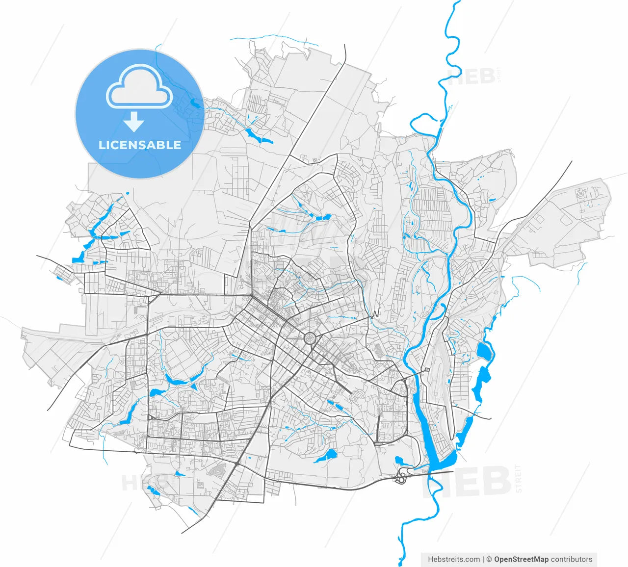 Poltava, Poltava Oblast, Ukraine, high resolution vector map - Instant download PDF and JPG