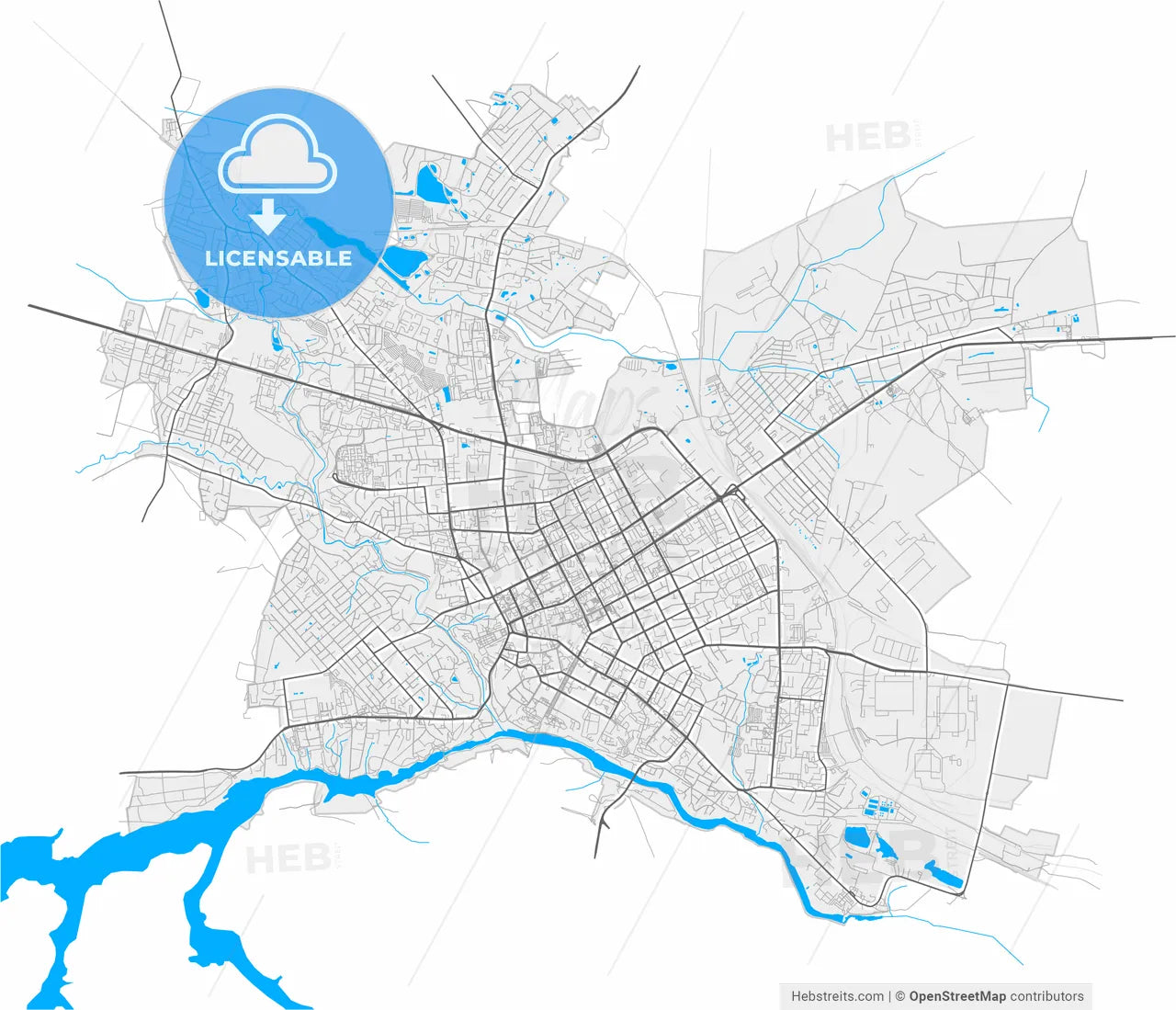 Zhytomyr, Zhytomyr Oblast, Ukraine, high resolution vector map - Instant download PDF and JPG