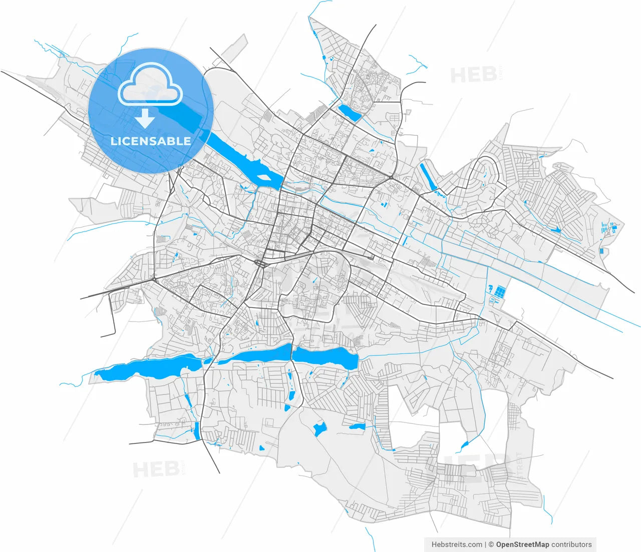 Khmelnytskyi, Khmelnytskyi Oblast, Ukraine, high resolution vector map - Instant download PDF and JPG