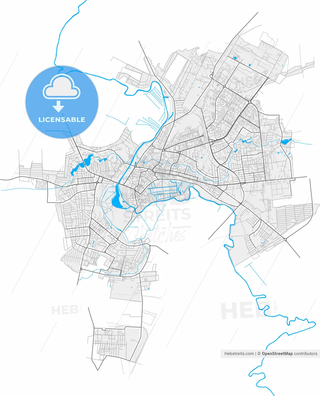 Lutsk, Volyn Oblast, Ukraine, high resolution vector map - Instant download PDF and JPG