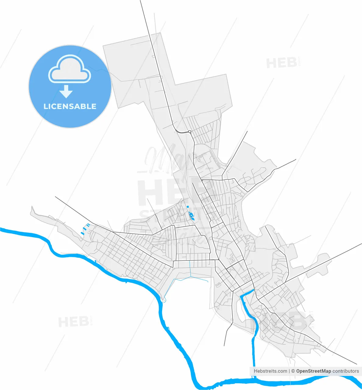 Voznesensk, Mykolaiv Oblast, Ukraine, high resolution vector map - Instant download PDF and JPG