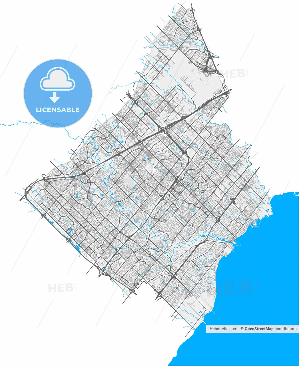 Mississauga, Ontario, Canada, high resolution vector map - Instant download PDF and JPG