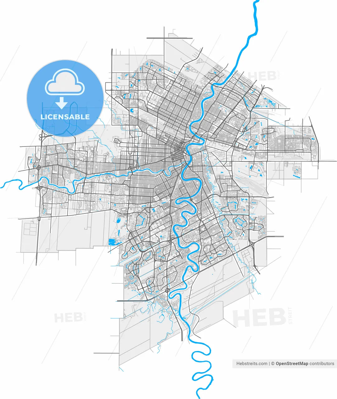 Winnipeg, Manitoba, Canada, high resolution vector map - Instant download PDF and JPG