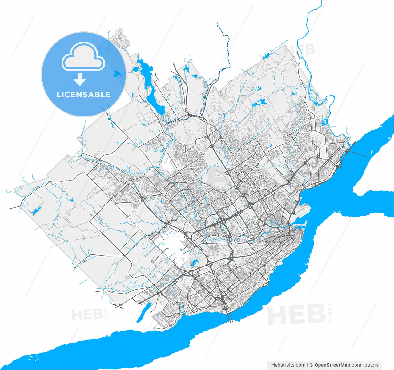 Quebec City, Quebec, Canada, high resolution vector map - Instant download PDF and JPG