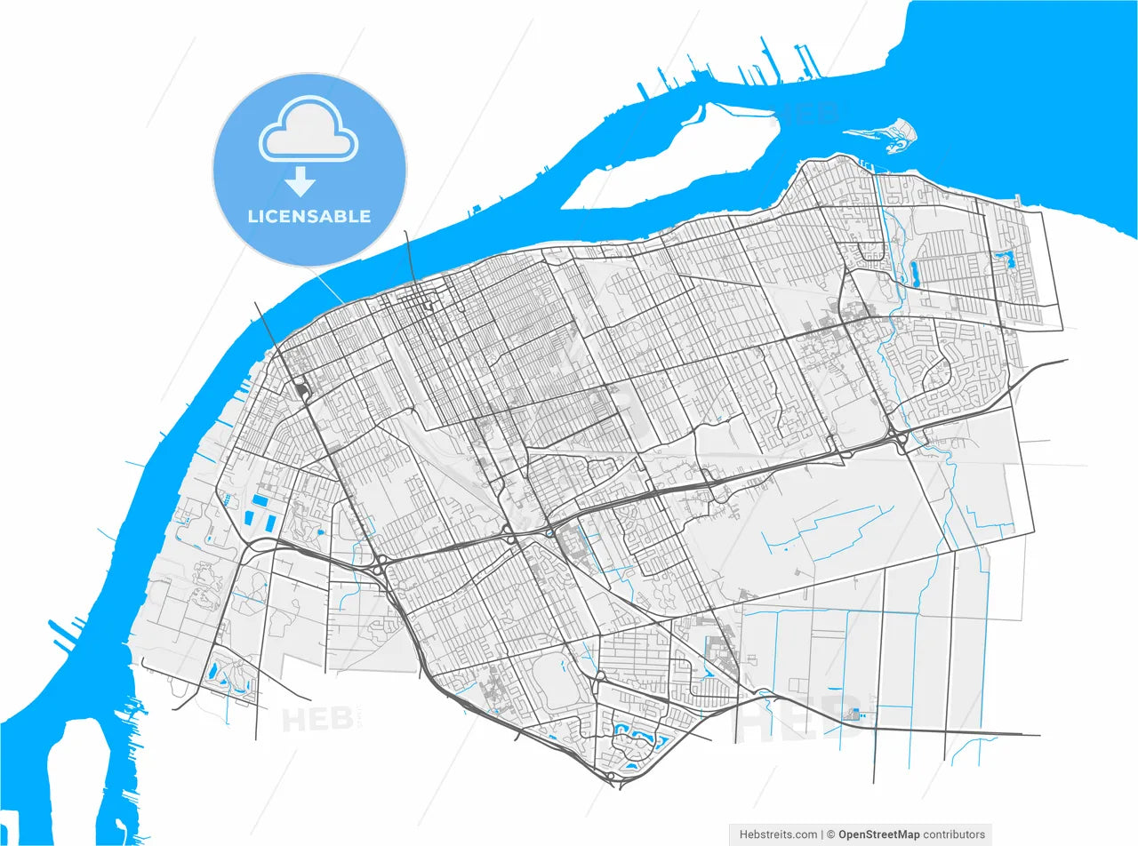Windsor, Ontario, Canada, high resolution vector map - Instant download PDF and JPG
