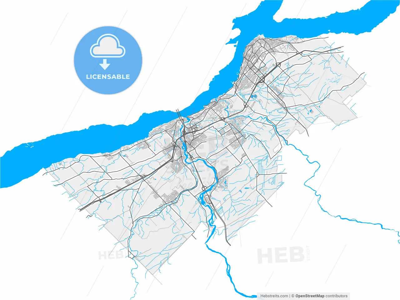 Lévis, Quebec, Canada, high resolution vector map - Instant download PDF and JPG