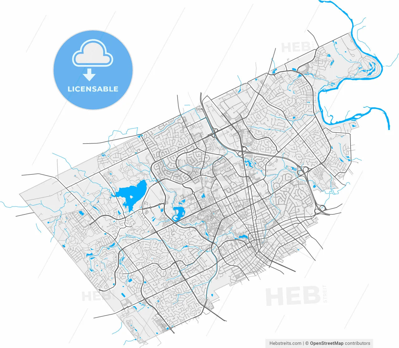 Waterloo, Ontario, Canada, high resolution vector map - Instant download PDF and JPG