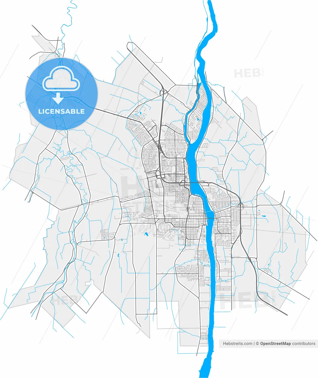 Saint-Jean-sur-Richelieu, Quebec, Canada, high resolution vector map - Instant download PDF and JPG