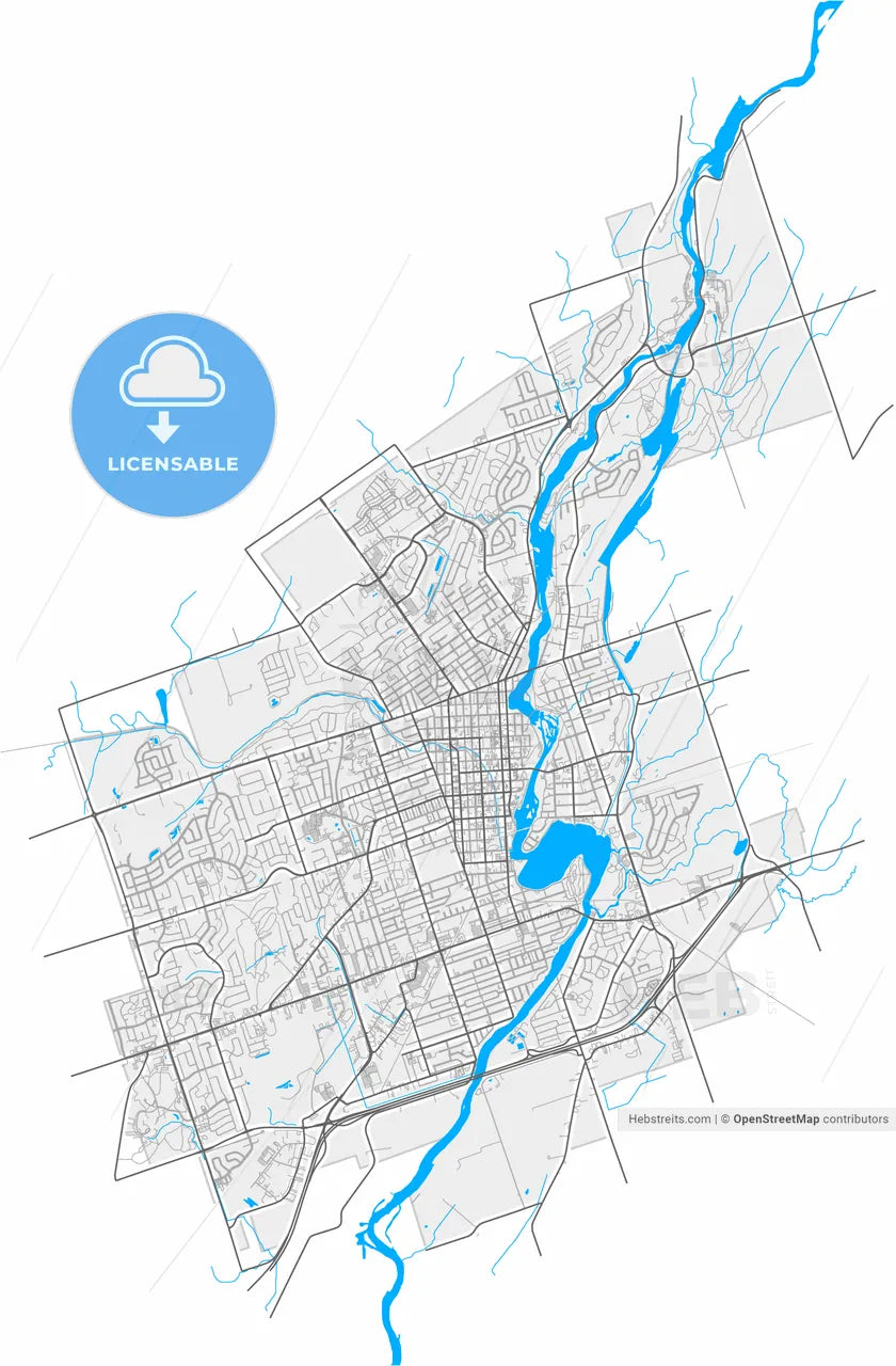Peterborough, Ontario, Canada, high resolution vector map - Instant download PDF and JPG
