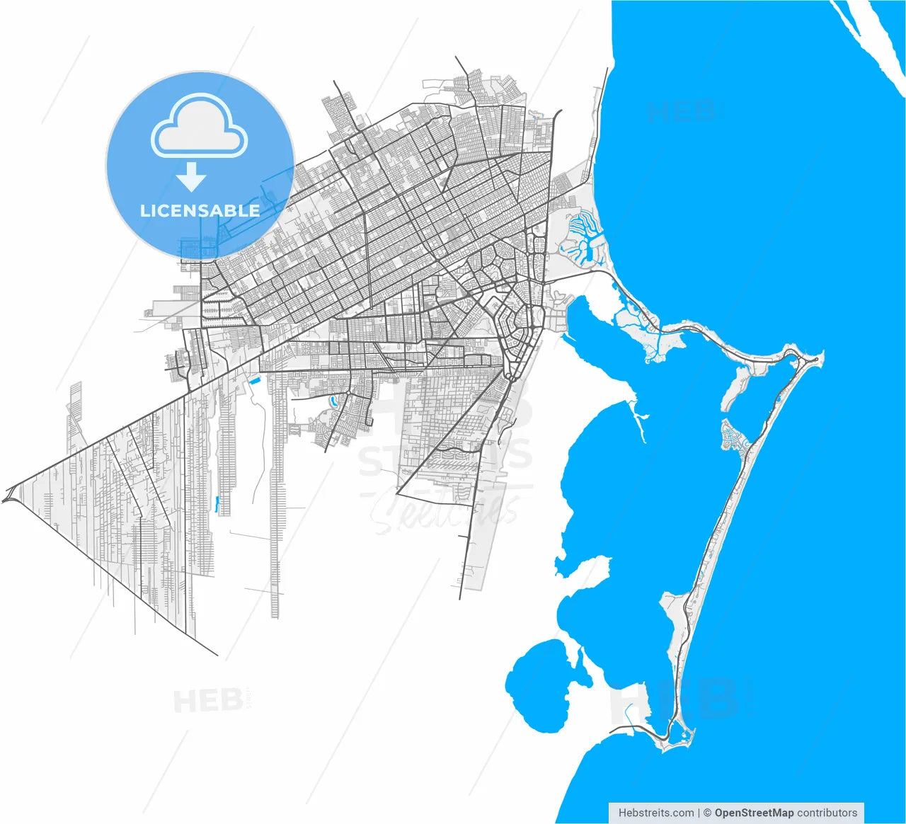 Cancún, Quintana Roo, Mexico, high resolution vector map - Instant download PDF and JPG