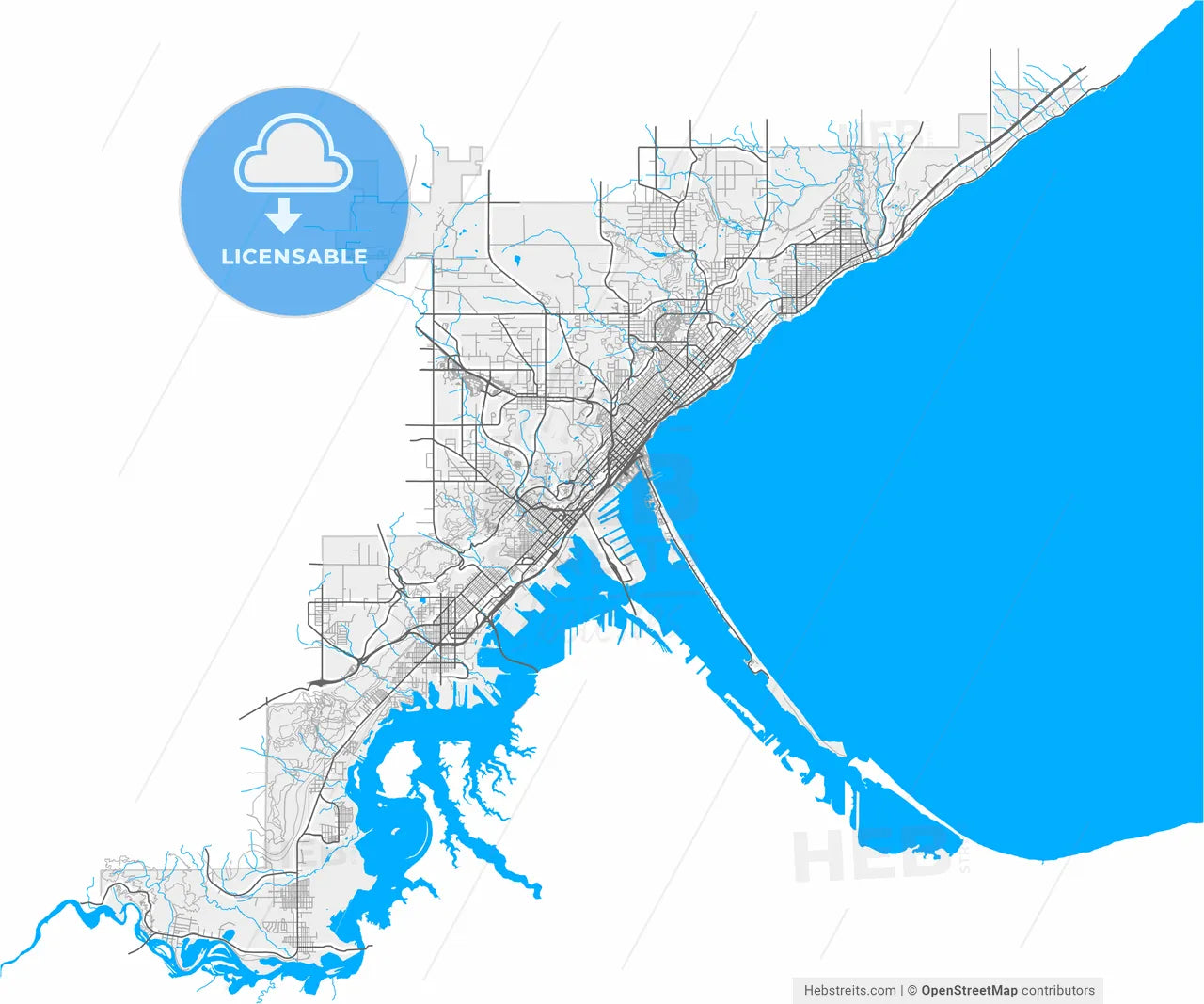 Duluth, Minnesota, United States, high resolution vector map - Instant download PDF and JPG