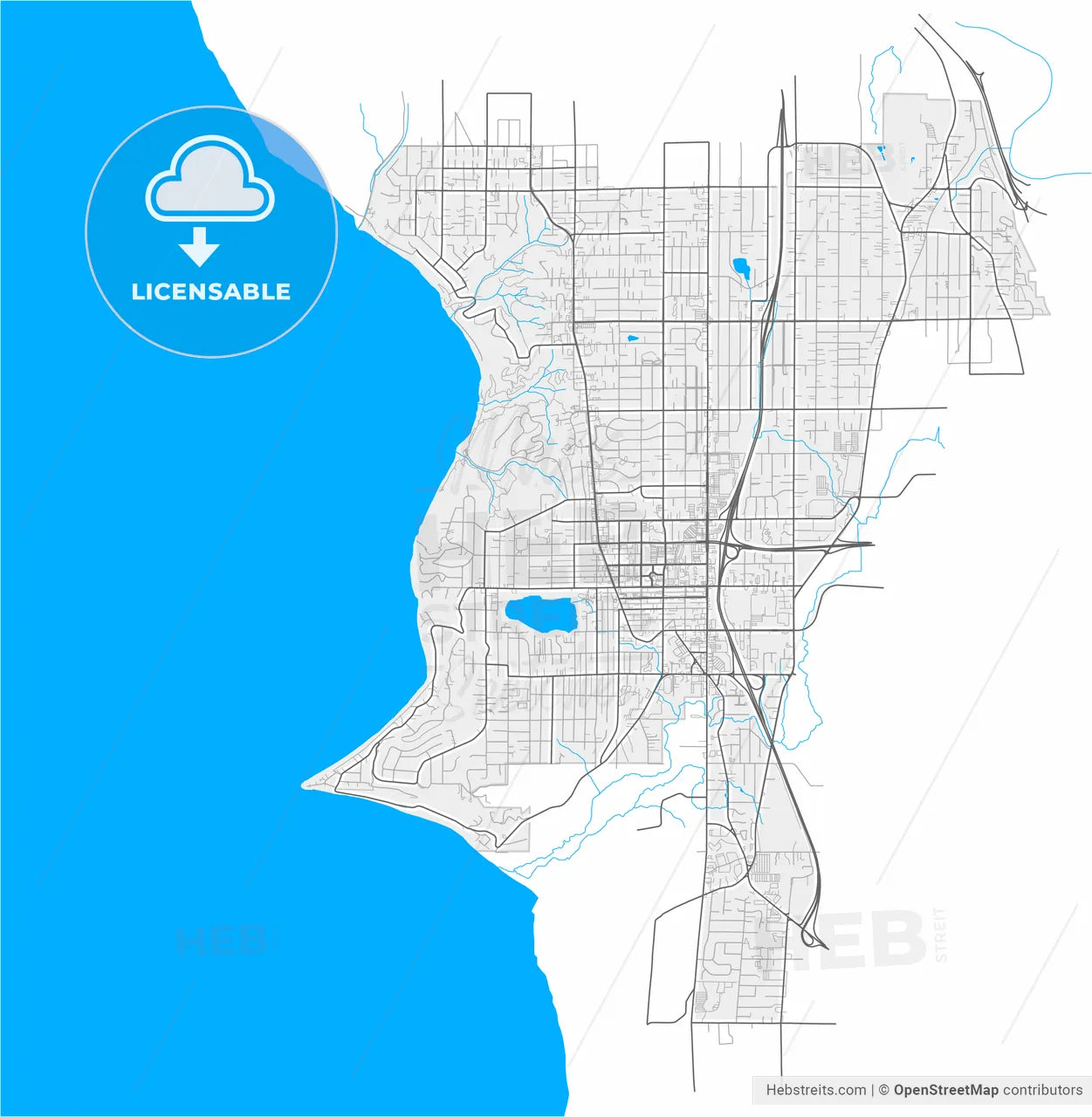 Burien, Washington, United States, high resolution vector map - Instant download PDF and JPG