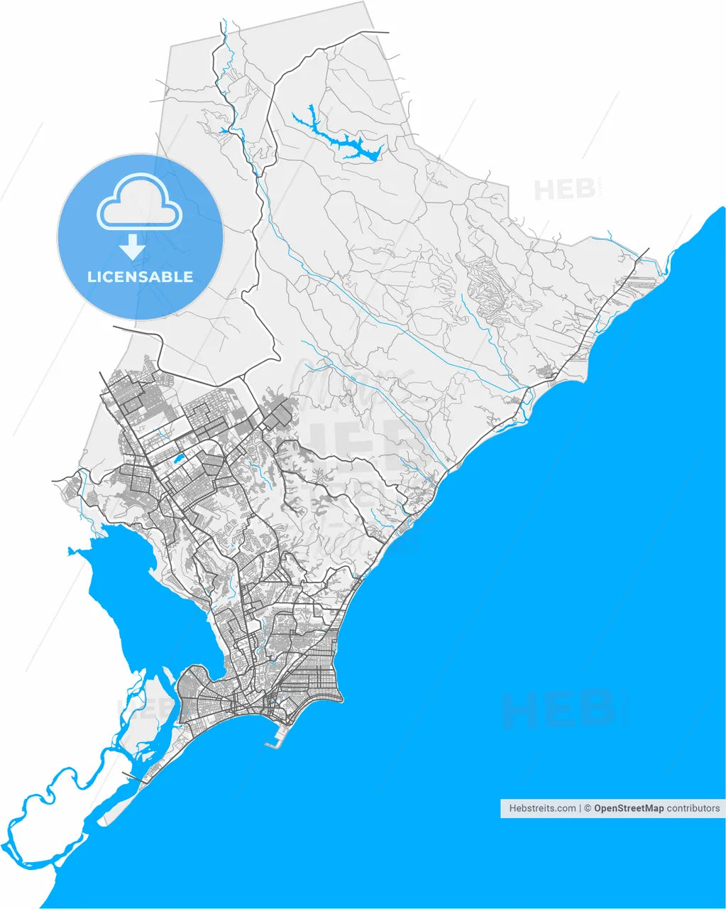 Maceio, Brazil, high resolution vector map - Instant download PDF and JPG