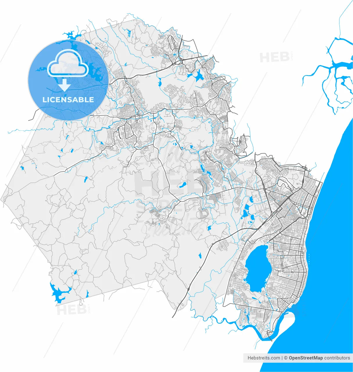 Jaboatao, Brazil, high resolution vector map - Instant download PDF and JPG