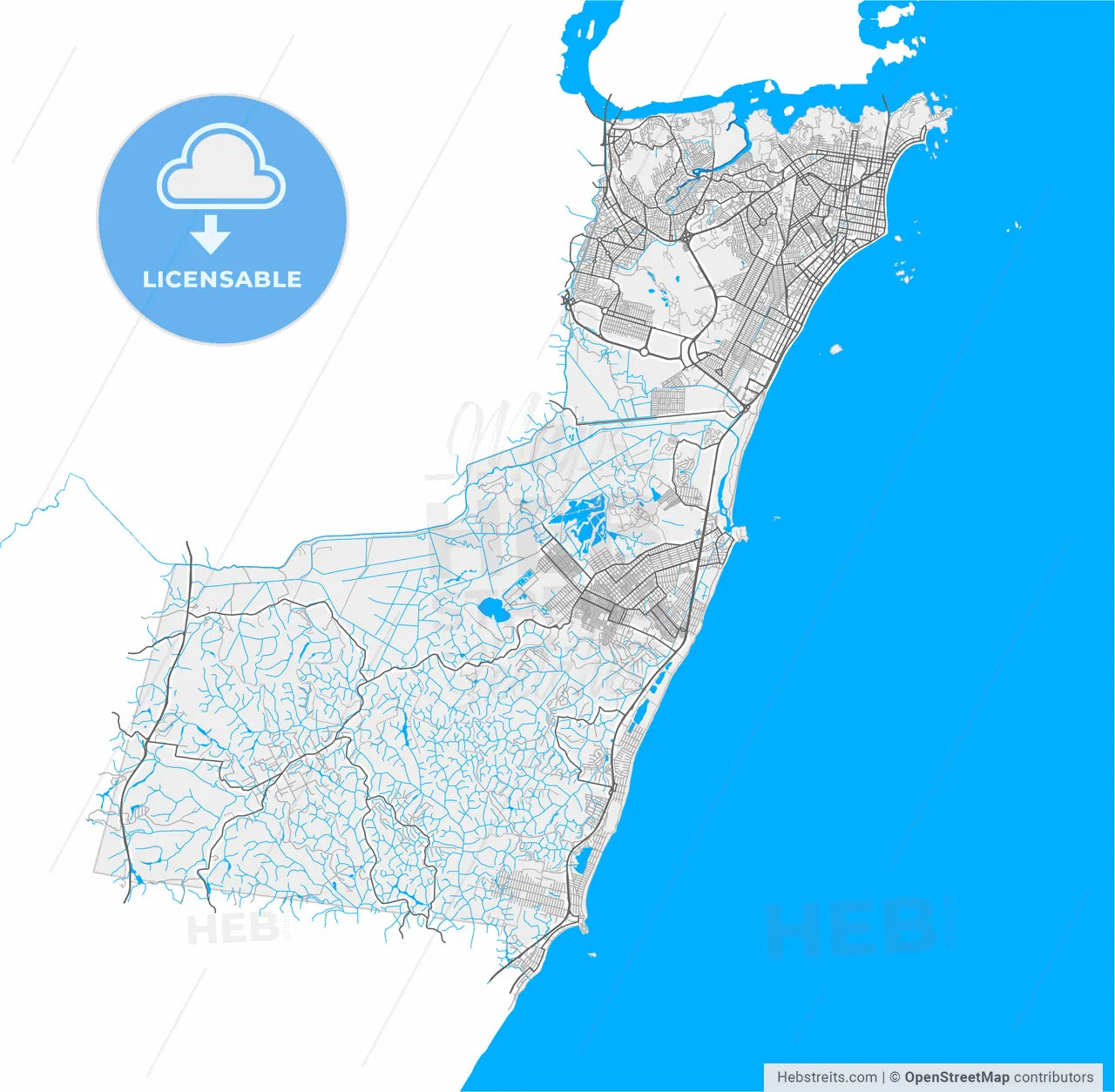 Vila Velha, Brazil, high resolution vector map - Instant download PDF and JPG