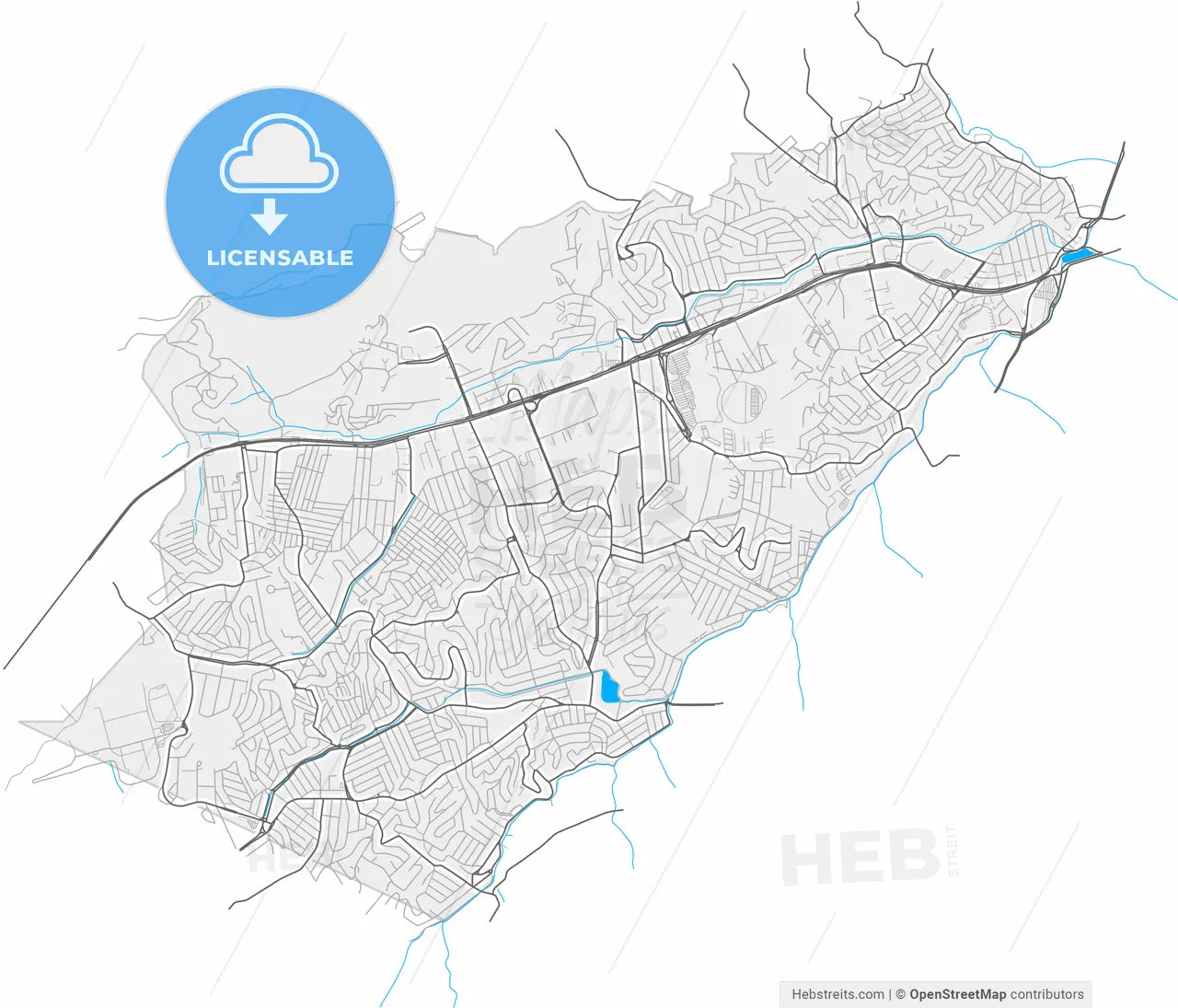 Taboao da Serra, Brazil, high resolution vector map - Instant download PDF and JPG
