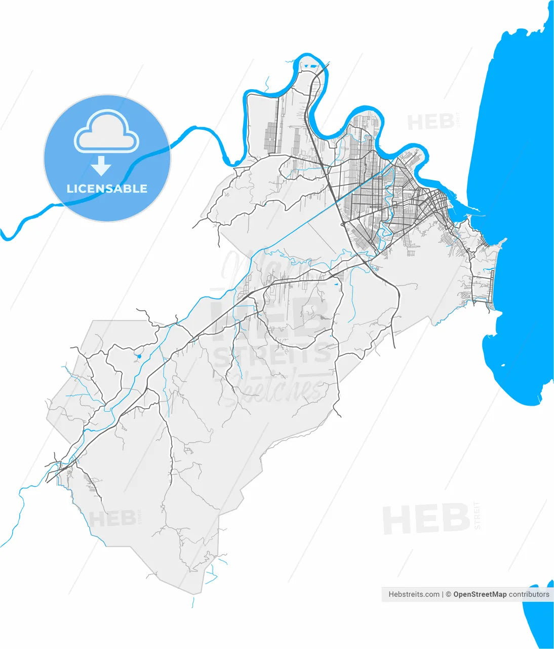 Itajai, Brazil, high resolution vector map - Instant download PDF and JPG