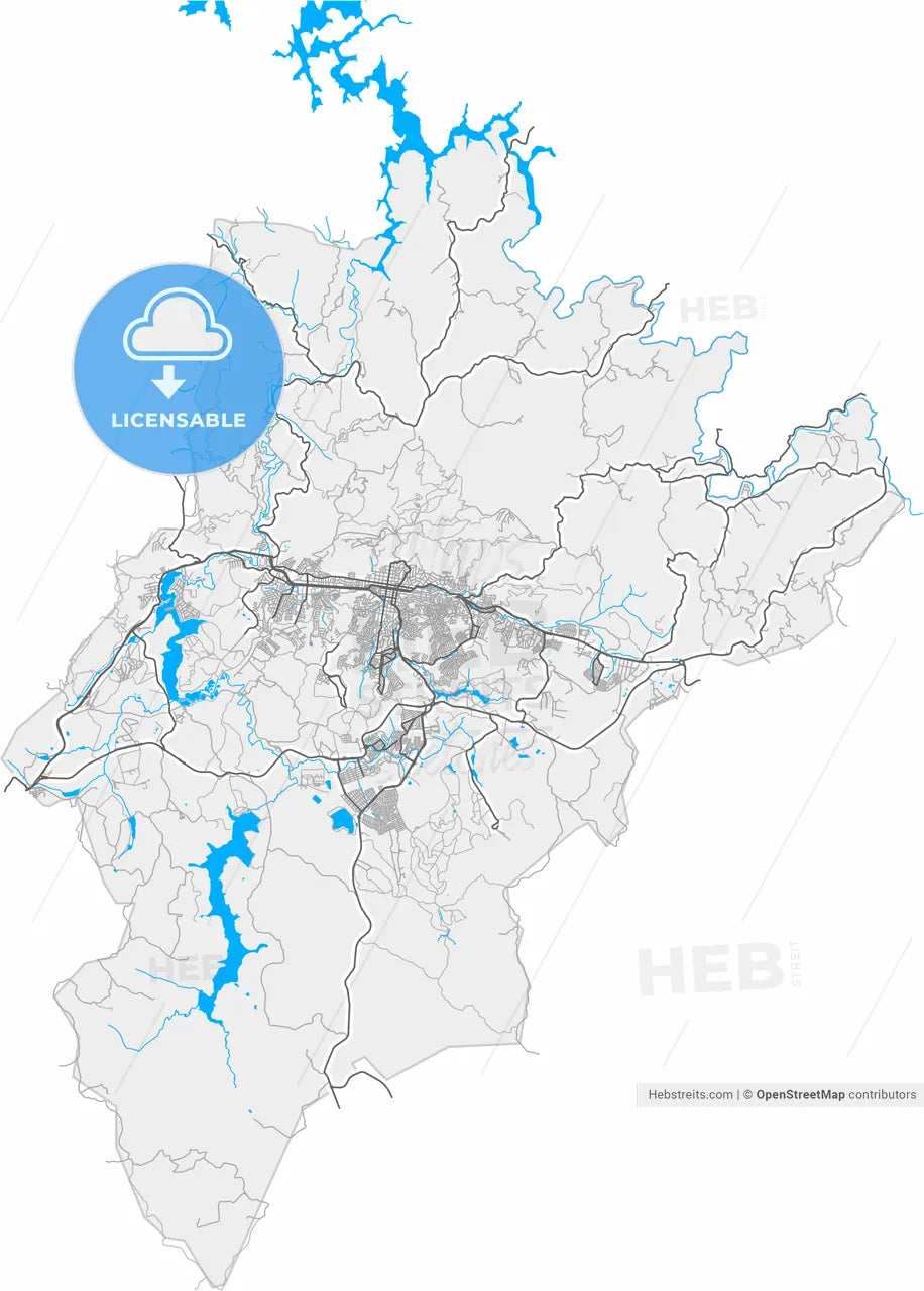 Pocos de Caldas, Brazil, high resolution vector map - Instant download PDF and JPG
