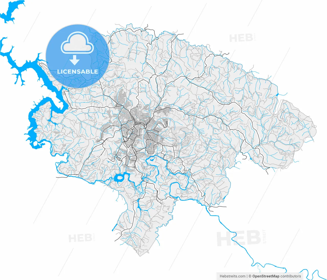 Varginha, Brazil, high resolution vector map - Instant download PDF and JPG