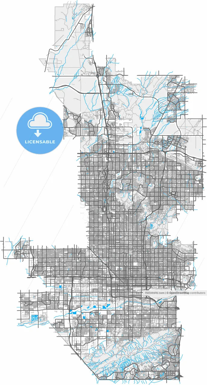 Phoenix, Arizona, United States, high resolution vector map - Instant download PDF and JPG