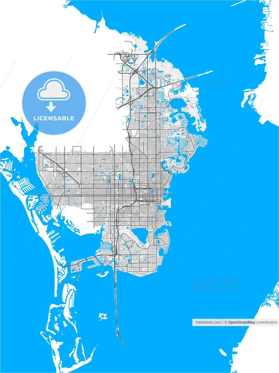 St. Petersburg, Florida, United States, high resolution vector map - Instant download PDF and JPG