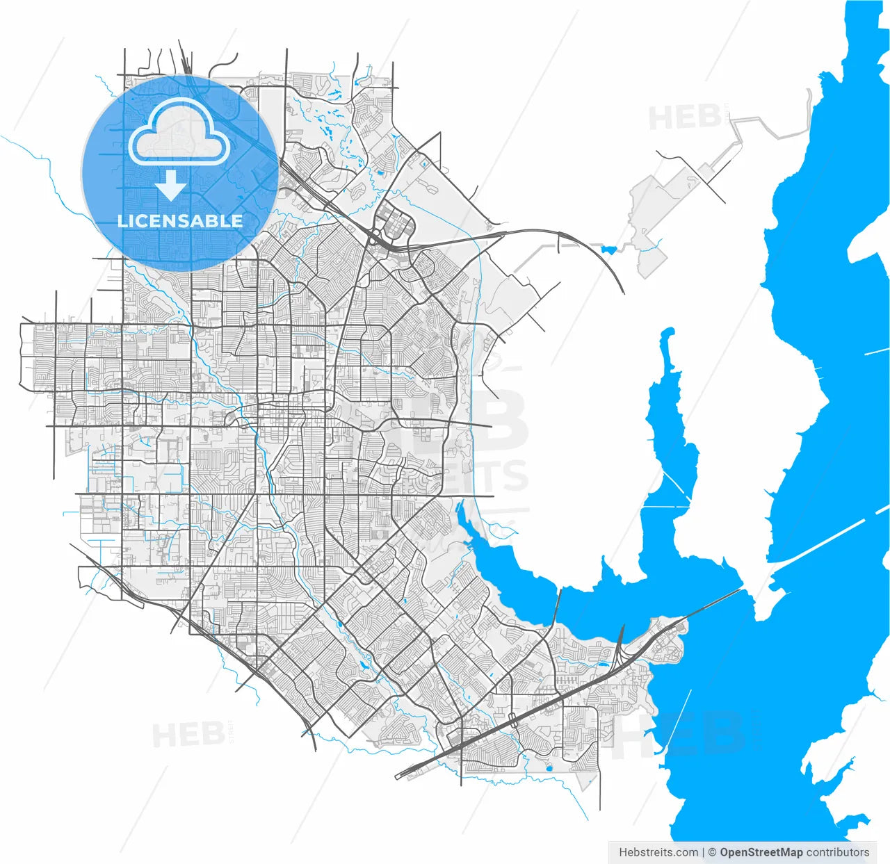 Garland, Texas, United States, high resolution vector map - Instant download PDF and JPG