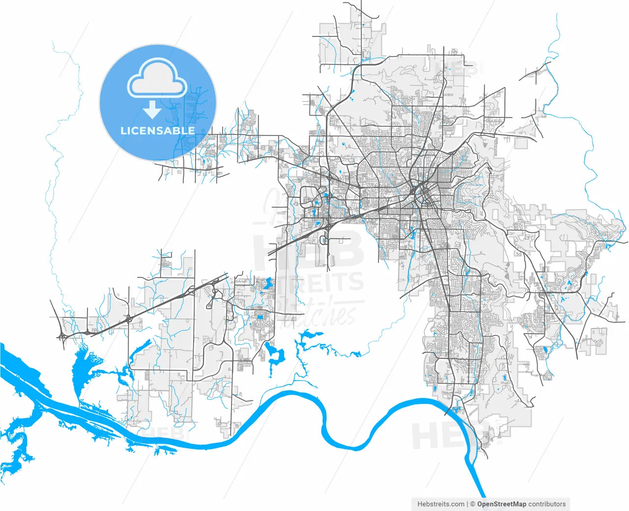 Huntsville, Alabama, United States, high resolution vector map - Instant download PDF and JPG