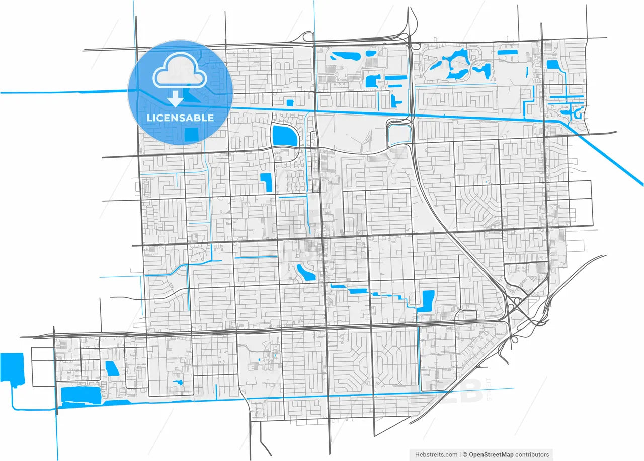Miami Gardens, Florida, United States, high resolution vector map - Instant download PDF and JPG