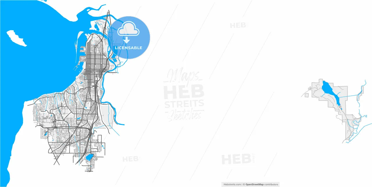 Everett, Washington, United States, high resolution vector map - Instant download PDF and JPG