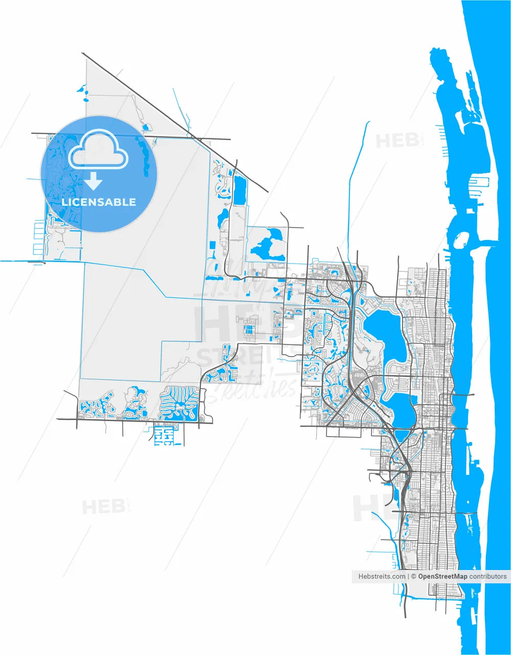 West Palm Beach, Florida, United States, high resolution vector map - Instant download PDF and JPG